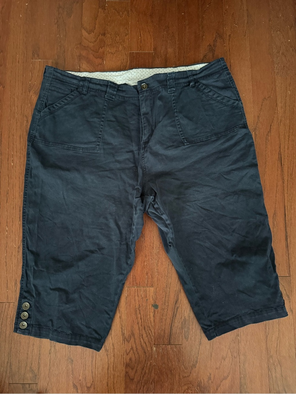 CJ Banks Navy Flat-Front Casual Shorts with Hem Button Detail